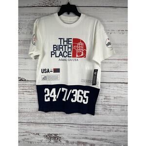 The Birth Place Shirt Men's SZ M White Blue Atlanta GA USA Graphic 24/7/365 New